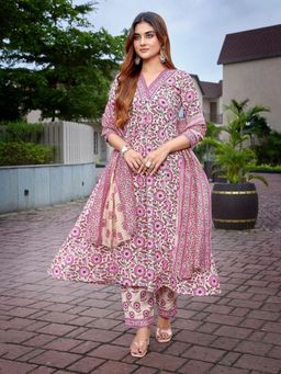 Odette - Pink Viscose Printed Stitched Kurta with Pant & Dupatta (Set of 3)