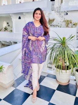 Odette - Purple Viscose Printed Stitched Kurti with Dhoti Pant & Dupatta (Set of 3)