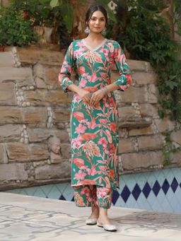 Odette - Green Viscose Printed Co-Ord For Women (Set of 2)