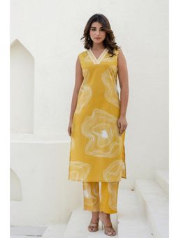 Kohsh - Mustard Yellow Embellished Cotton Straight Co-Ord (Set of 2)
