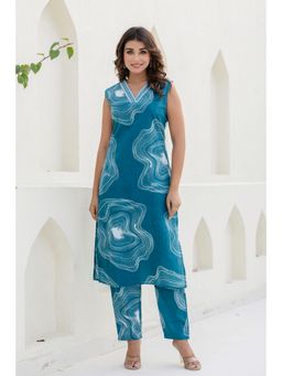 Kohsh - Turquoise Blue Embellished Cotton Straight Co-Ord (Set of 2)