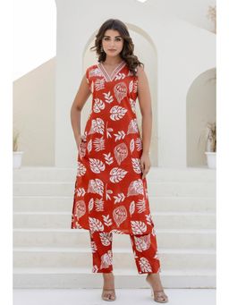 Kohsh - Rust Embellished Cotton Straight Co-Ord (Set of 2)