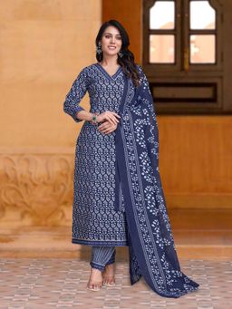 MOJILAA - Indigo Blue Geometric Gota Patti Kurta with Afghani Salwar & Dupatta (Set of 3)
