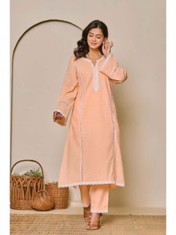 Kasya - Pastel Peach Schiffli Embroidered Pure Cotton Co-Ord (Set of 2)