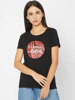 Spykar - Black Cotton Regular Fit T-Shirt for Women