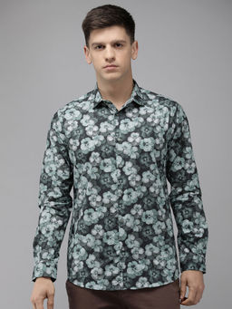 The Bear House - Ardor Edition Men Green Printed Cotton Party Shirt