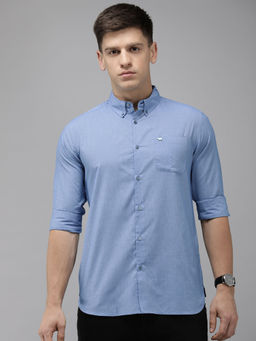 The Bear House - Men Blue Micro Checked Cotton Casual Shirt