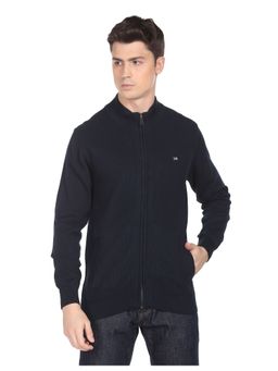 Arrow Sports - Men Navy High Neck Patterned Knit Sweater