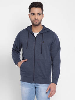Turtle - Men Navy Blue Poly Cotton Heather Solid Hoodie