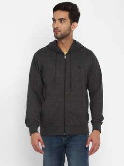 Turtle - Men Charcoal Poly Cotton Heather Solid Hoodie