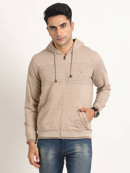 Turtle - Men Beige Cotton Self Design Hoodie