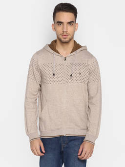 Turtle - Men Light Beige Cotton Self Design Hoodie