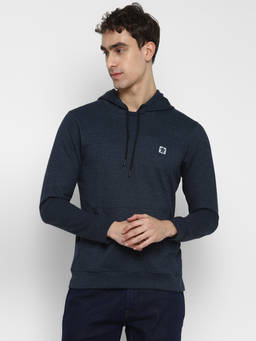 Turtle - Men Navy Blue Polycotton Solid Hoodie