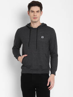 Turtle - Men Charcoal Polycotton Solid Hoodie