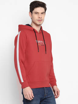 Turtle - Men Red Cotton Stretch Solid Hoodie