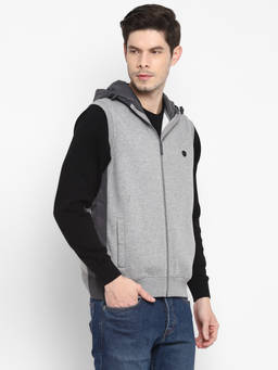 Turtle - Men Grey Cotton Stretch Solid Hoodie