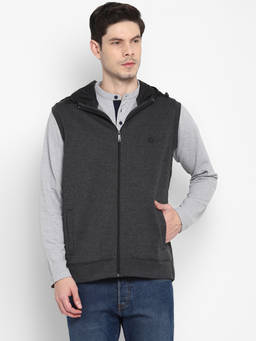 Turtle - Men Charcoal Cotton Stretch Solid Hoodie