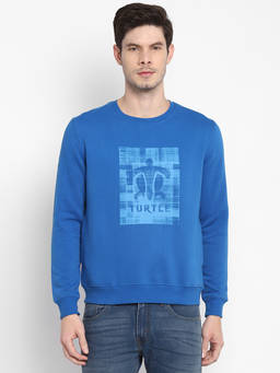 Turtle - Men Blue Cotton Stretch Printed Round Neck Sweatshirts