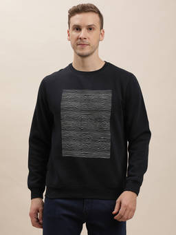 Turtle - Men Navy Blue Cotton Stretch Printed Round Neck Sweatshirts