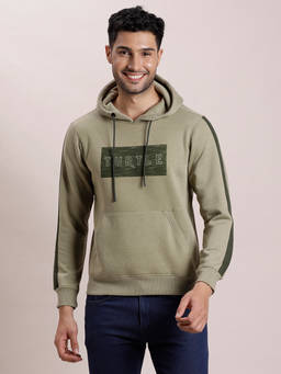 Turtle - Men Light Olive Poly Cotton Solid Hoodie