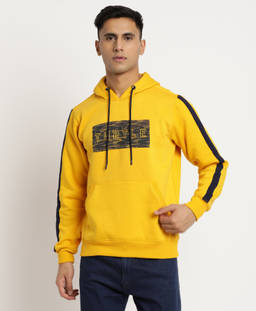 Turtle - Men Yellow Poly Cotton Solid Hoodie