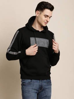 Turtle - Men Black Poly Cotton Solid Hoodie