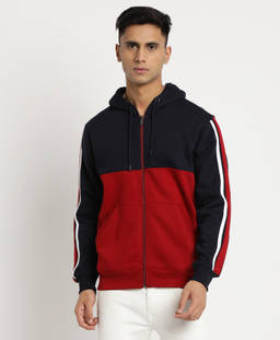 Turtle - Men Red & Blue Poly Cotton Colorblock Hoodie