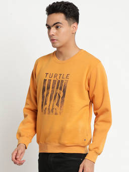 Turtle - Men Mustard Poly Cotton Printed Round Neck Sweatshirts