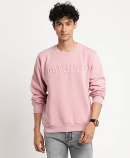 Turtle - Men Light Pink Typography Knitted Round Neck Sweatshirts
