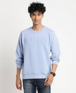 Turtle - Men Light Blue Typography Knitted Round Neck Sweatshirts