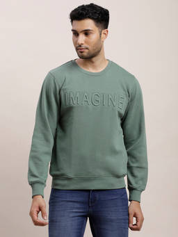 Turtle - Men Green Typography Knitted Round Neck Sweatshirts
