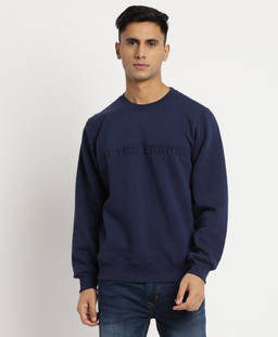 Turtle - Men Navy Blue Knitted Round Neck Sweatshirts