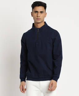 Turtle - Men Navy Blue Cotton Tencel Sweatshirts