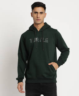 Turtle - Men Green Knitted Ash Solid Hoodie