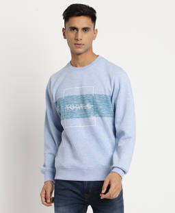 Turtle - Men Light Blue Cotton Stretch Round Neck Sweatshirts