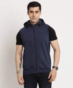 Turtle - Men Navy Blue Cotton Stretch Solid Hoodie