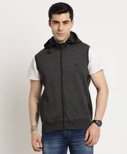 Turtle - Men Grey Cotton Stretch Solid Hoodie