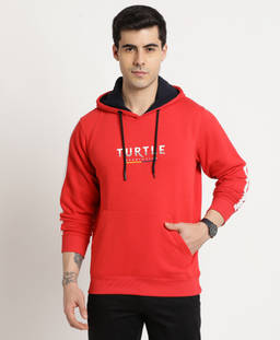 Turtle - Men Red Cotton Stretch Solid Hoodie