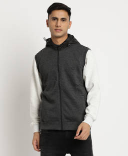 Turtle - Men Charcoal Cotton Stretch Solid Hoodie