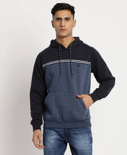 Turtle - Men Navy Blue Cotton Stretch Hoodie