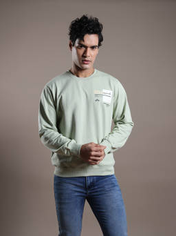 Turtle - Men Green Knitted Printed Round Neck Sweatshirts