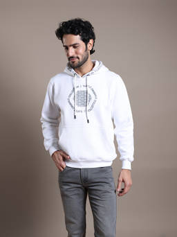 Turtle - Men White Knitted Typography Hoodie
