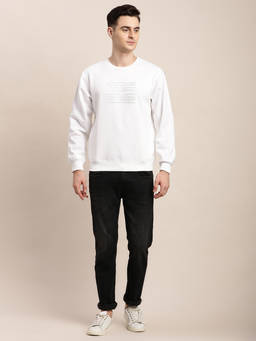 Turtle - Men Knitted White Printed Round Neck Sweatshirts