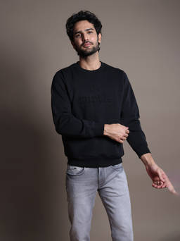 Turtle - Men Black Knitted Round Neck Sweatshirts