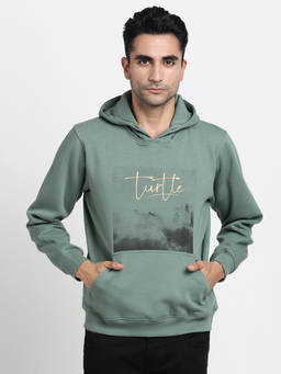 Turtle - Men Olive Knitted Printed Hoodie
