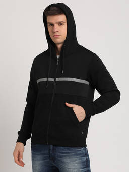 Turtle - Men Black Polycotton Solid Hoodie