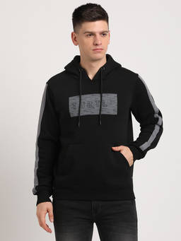 Turtle - Men Black Polycotton Solid Hoodie
