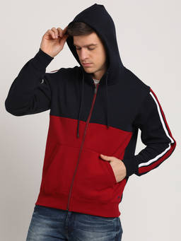 Turtle - Men Black & Red Polycotton Colorblock Hoodie