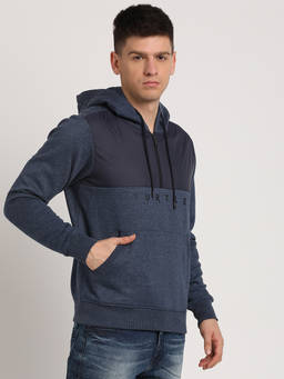 Turtle - Men Navy Blue Polycotton Colorblock Hoodie