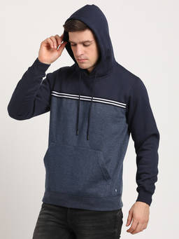 Turtle - Men Navy Blue Cotton Stretch Hoodie